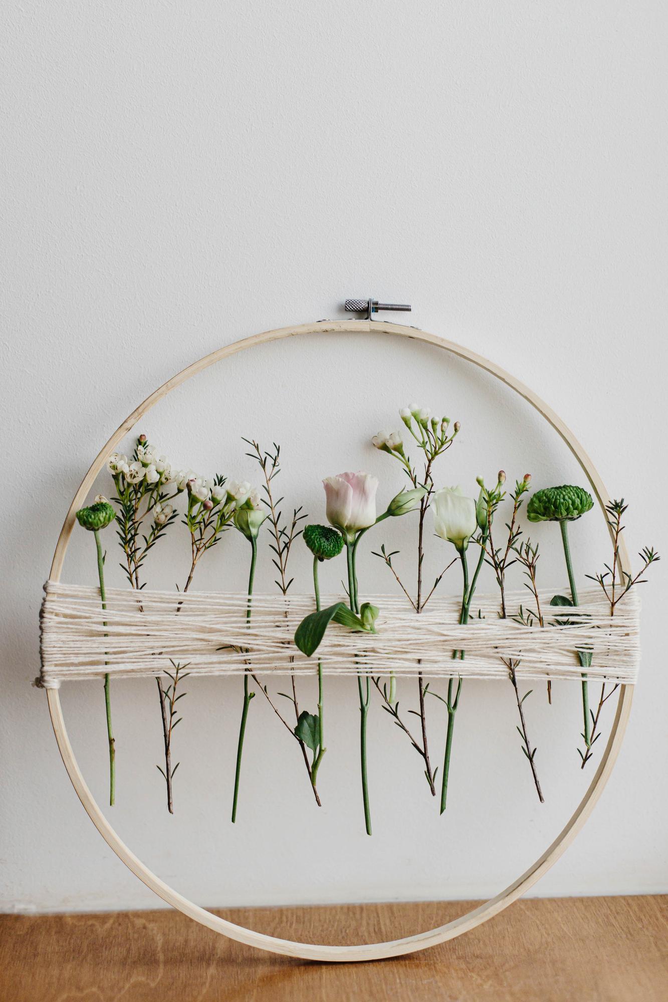 delicate floral hoop embroidery framed